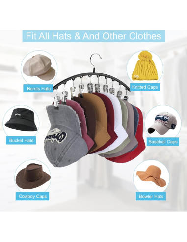 Organizador de Sombreros Cuipingoo Negro - Soporte Colgante 10 Clips