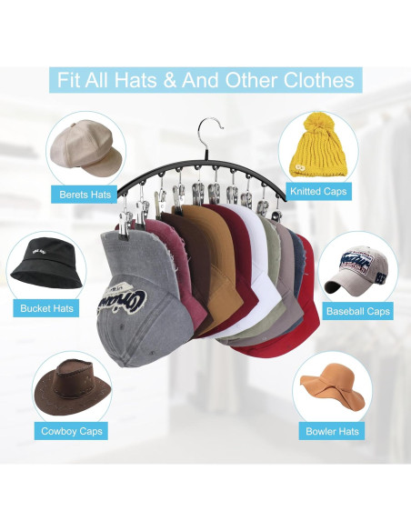 Organizador de Sombreros Cuipingoo Negro - Soporte Colgante 10 Clips Organizador de Sombreros Cuipingoo Negro - Soporte Colgante 10 Clips
