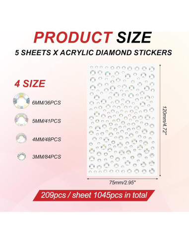 Etiquetas de Gemas Acrílicas PATIKIL 1045 Pcs AB Blanco