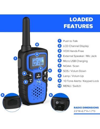 Walkie Talkies WisHouse M9 Recargables 2 Vías para Niños y Adultos