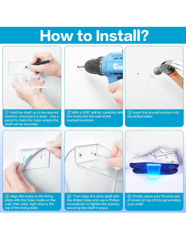 Estante de Exhibición de Zapatos Flotante DILIBRA 12 Pcs LED