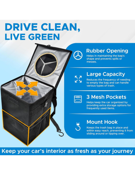 Basurero de Coche EcoNour 5.68L Impermeable Colgante Negro