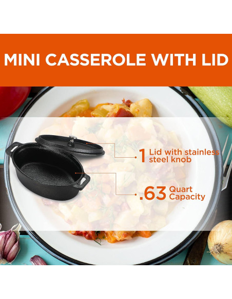 Plato de Casserole Mini Commercial Chef Hierro Fundido 0.63L