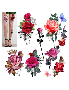 Tatuajes Temporales Grandes de Rosa ROARHOWL - 10 Patrones