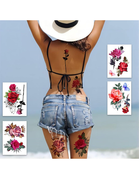 Tatuajes Temporales Grandes de Rosa ROARHOWL - 10 Patrones