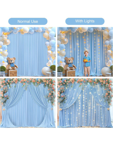 Cortinas de Fondo Azules con Luces Partisky 2 Paneles 3x3m