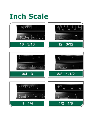 Regla de Escala Triangular Gwybkq 3 Paquetes Aluminio 30.48 cm