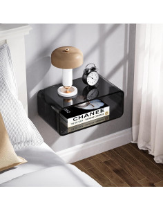 Mesita de Noche Flotante Dewrhiixe Acrílico Negro 40.6x23.9 cm 2