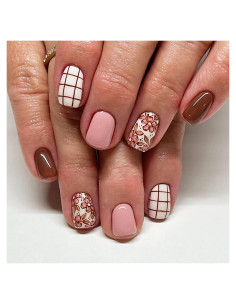 24 Uñas Postizas Cortas KSTBJN con Flores Acrílicas