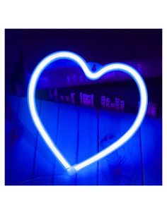 Luz de Neón Corazón Azul LED USB/Batería 20cm Decoración