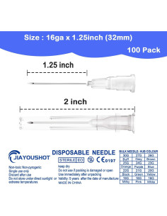 100 Agujas 16Ga 32mm Luer Lock JIAYOUSHOT para Inyección 2