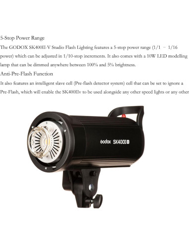 Flash de Estudio Godox SK400II-V 400W con LED y Control Inalámbrico