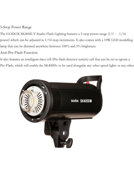 Flash de Estudio Godox SK400II-V 400W con LED y Control Inalámbrico