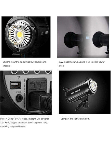 Flash de Estudio Godox SK400II-V 400W con LED y Control Inalámbrico