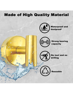 10 Ganchos de Toalla de Ventosa BIRDDIE Acero Inoxidable Dorado 2