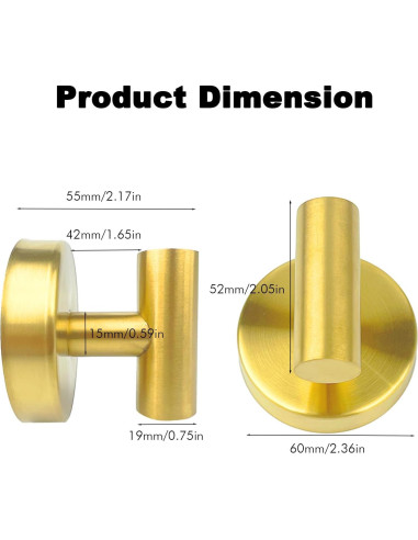 10 Ganchos de Toalla de Ventosa BIRDDIE Acero Inoxidable Dorado