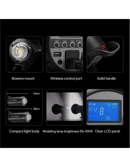 Flash de Estudio Godox SK400II-V 400W con LED y Control Inalámbrico