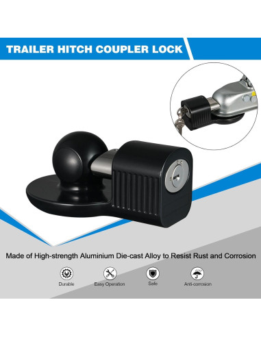 Cerradura de Enganche de Remolque Antirrobo TOPSHINE Negro