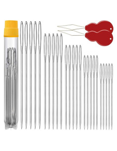 Agujas de Coser a Mano JollMono Ojo Grande 25 Pcs con Enhebradores
