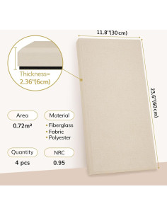 Panel Acústico TONOR 4 PCS 60x30 cm Beige Aislante Sonido 2