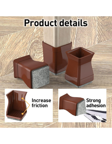 Protectores de Patas de Silla CHWM Cuadrados 24 Pcs Silicona Fieltro