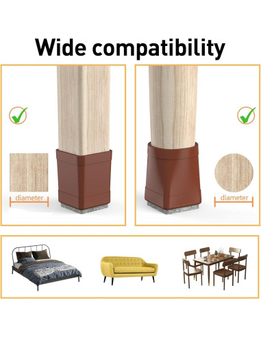 Protectores de Patas de Silla CHWM Cuadrados 24 Pcs Silicona Fieltro