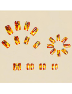 Kit 24 Uñas Postizas Cuadradas BHOOKA Llama Roja Brillantes 2