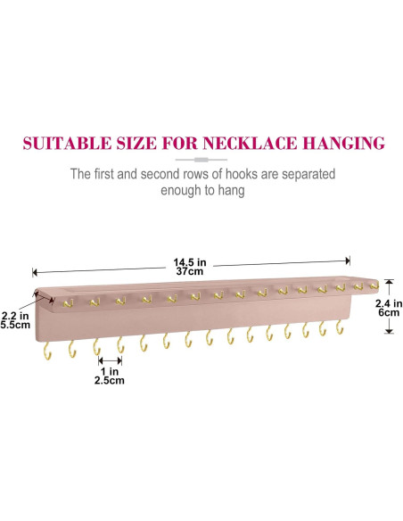 Soporte para Collares YYILIS Rosa con 30 Ganchos y Bandeja