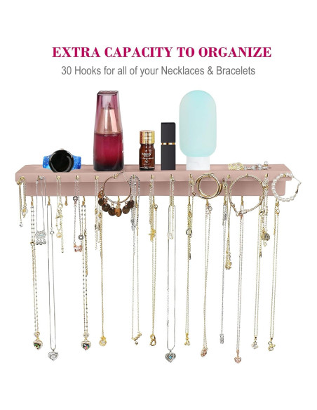 Soporte para Collares YYILIS Rosa con 30 Ganchos y Bandeja
