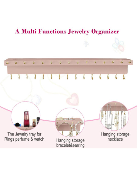 Soporte para Collares YYILIS Rosa con 30 Ganchos y Bandeja