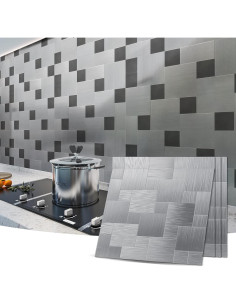 Azulejos de Metal Art3d Pelar y Pegar 10 Piezas Plata Cepillada 2