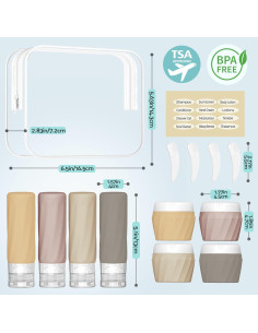 Set de 14 Botellas de Viaje Silevoler Silicona Aprobadas TSA 2