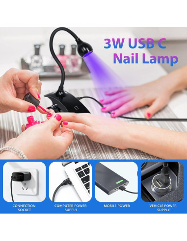 Lámpara UV para Uñas AORAEM Gooseneck 3W USB Negra