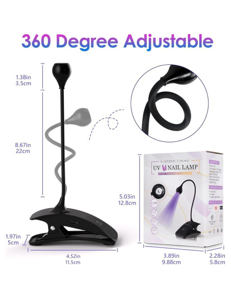 Lámpara UV para Uñas AORAEM Gooseneck 3W USB Negra