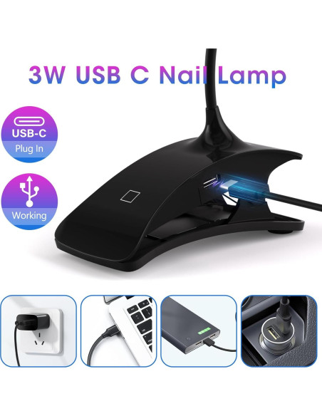 Lámpara UV para Uñas AORAEM Gooseneck 3W USB Negra