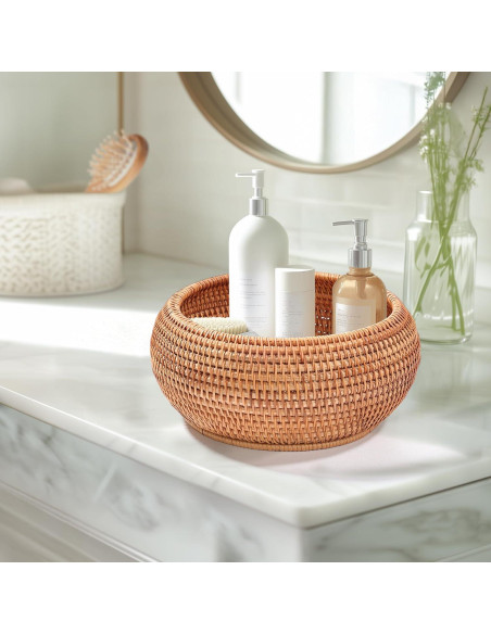 Cesta de Ratán Tejida a Mano XALVYNQ con Tapa 23 cm D Cesta de Ratán Tejida a Mano XALVYNQ con Tapa 23 cm D