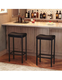 Juego de 2 Taburetes de Bar HOOBRO Negro 63 cm Altura 2