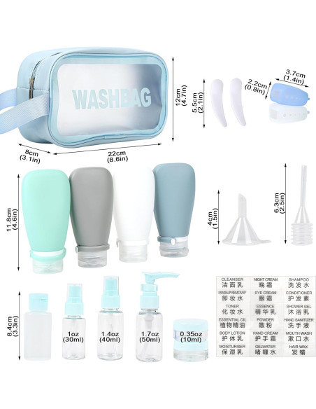 Juego de Botellas de Viaje 18 Piezas DingCo Aprobado TSA