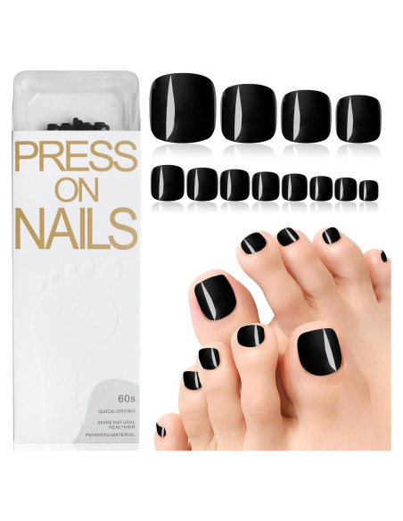 120 Uñas Postizas Cortas para Dedos de los Pies Lifextol - Negro