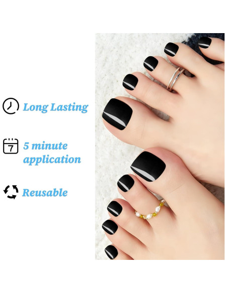 120 Uñas Postizas Cortas para Dedos de los Pies Lifextol - Negro