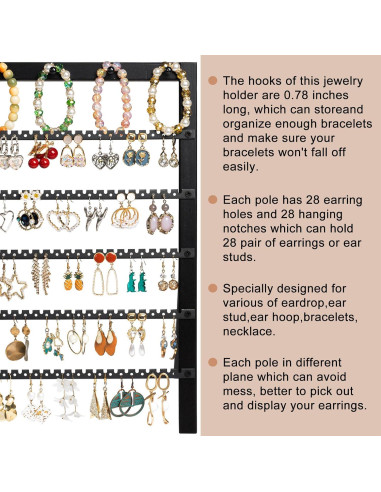 Organizador de Pendientes Emfogo de Madera Rústica 6 Niveles