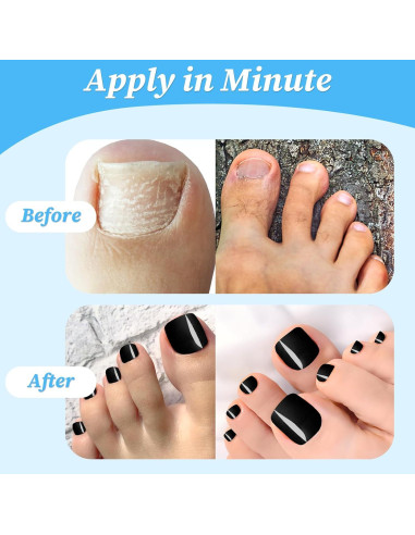 120 Uñas Postizas Cortas para Dedos de los Pies Lifextol - Negro
