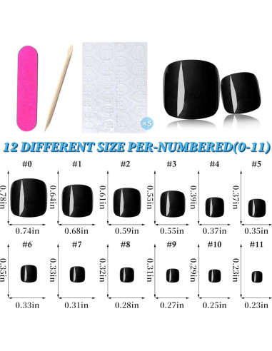 120 Uñas Postizas Cortas para Dedos de los Pies Lifextol - Negro