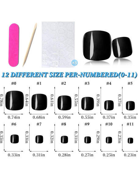 120 Uñas Postizas Cortas para Dedos de los Pies Lifextol - Negro