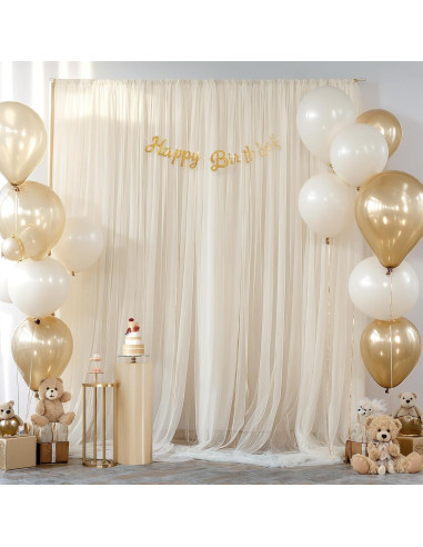 Cortina de fondo de tul champán 2 paneles 5ft x 8ft