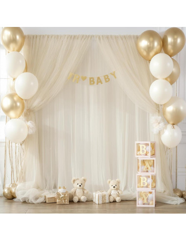 Cortina de fondo de tul champán 2 paneles 5ft x 8ft