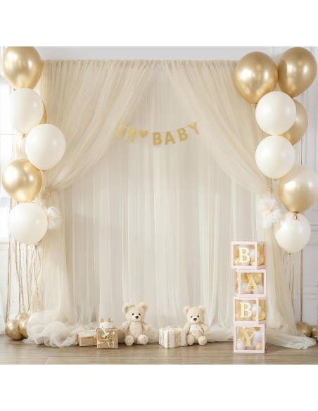 Cortina de fondo de tul champán 2 paneles 5ft x 8ft