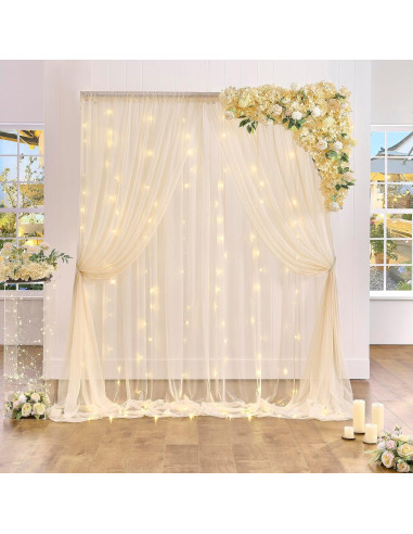 Cortina de fondo de tul champán 2 paneles 5ft x 8ft