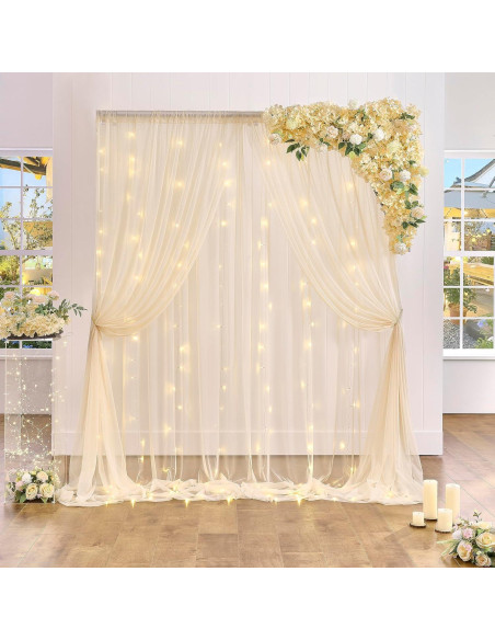 Cortina de fondo de tul champán 2 paneles 5ft x 8ft