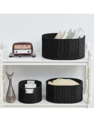 Juego de 3 Cestas de Mimbre Vagusicc Redondas 38.1x30.5 cm